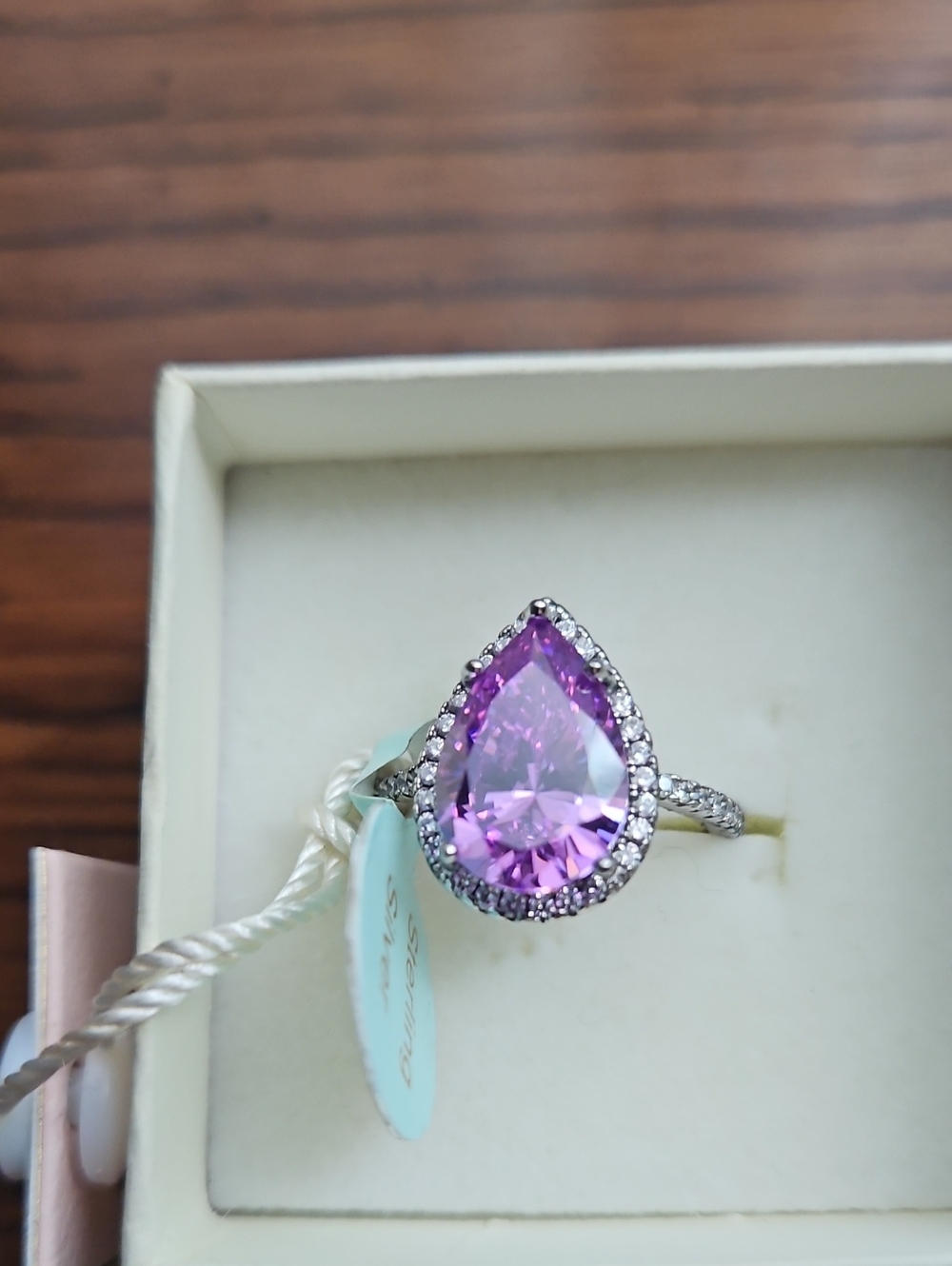 NWT Pear-Shaped Purple Halo Ring with Sterling Silver Band - Women Jewelry Sz. 7